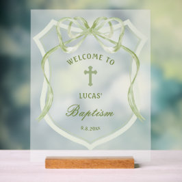 Sage Green Bow Crest doop welkom Acryl Bord