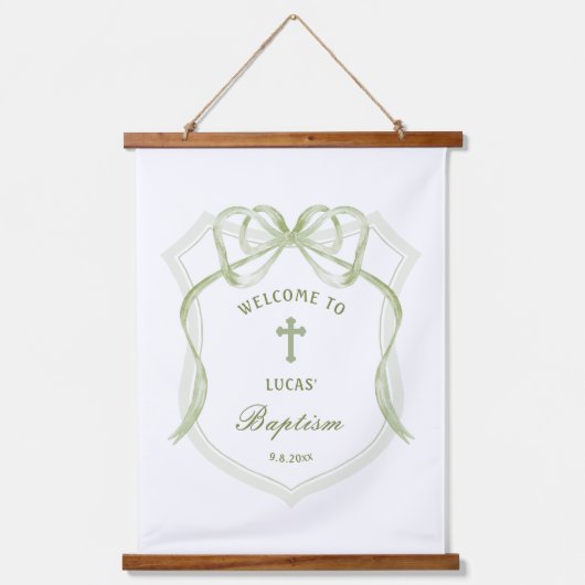 Sage Green Bow Crest doop welkom Hangend Wandkleed (Voorkant)