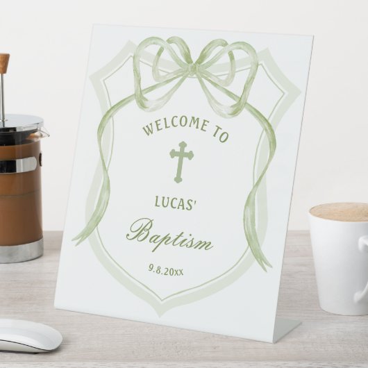 Sage Green Bow Crest doop welkom Reclamebord Met Voetstuk (Insitu)