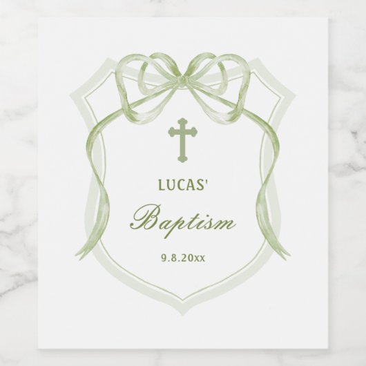 Sage Green Bow Crest doop Wijn Etiket (Enkel label)