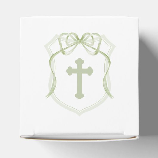 Sage Green Bow Crest Doopsel Kubus Bedankdoosjes (Bovenkant)