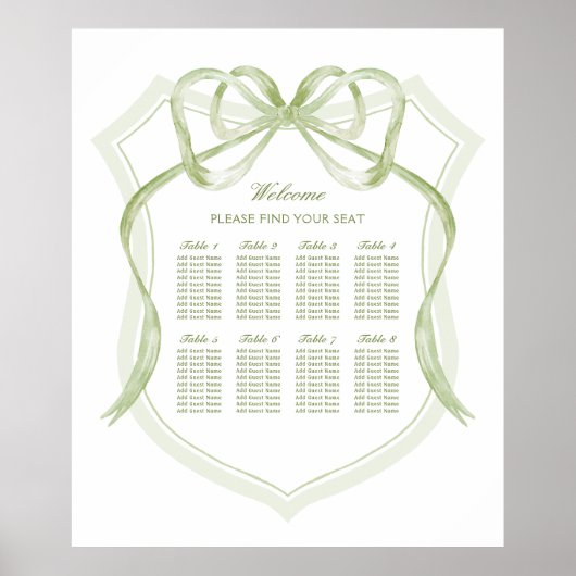 Sage Green Bow Crest Doopsel Zitting Grafiek Poster (Voorkant)