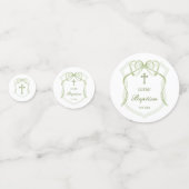 Sage Green Bow Crest dooptafel Confetti (Voorkanten)