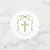 Sage Green Bow Crest dooptafel Confetti (Kleine voorkant)