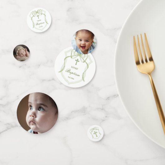 Sage Green Bow Crest dooptafel Confetti (Groep)