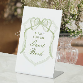 Sage Green Bow Crest Guest Book Reclamebord Met Voetstuk