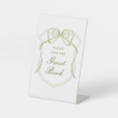 Sage Green Bow Crest Guest Book Reclamebord Met Voetstuk (Voorkant)