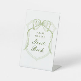 Sage Green Bow Crest Guest Book Reclamebord Met Voetstuk