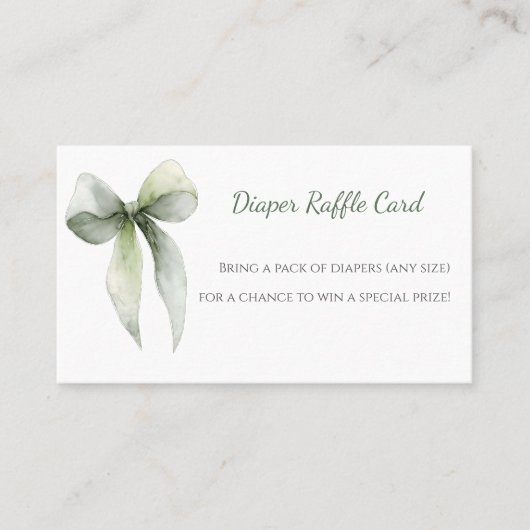 Sage Green Bow Diaper Raffle Card Visitekaartje (Voorkant)