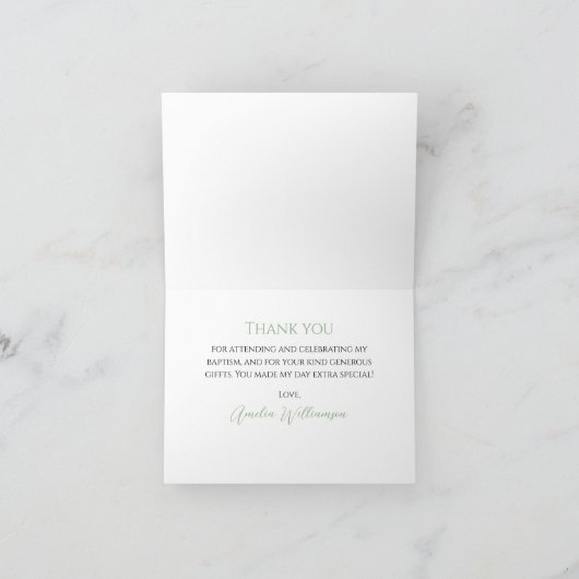 Sage Green Bow doop Bedankkaart (Binnen)