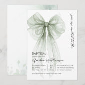 Sage Green Bow doop Kaart (Voorkant / Achterkant)
