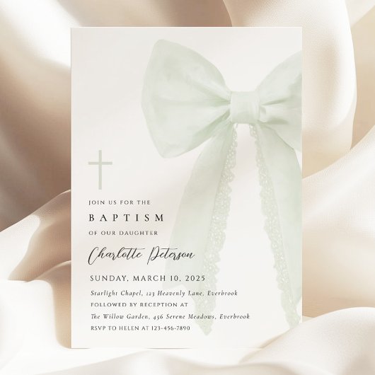 Sage Green Bow doop uitnodiging