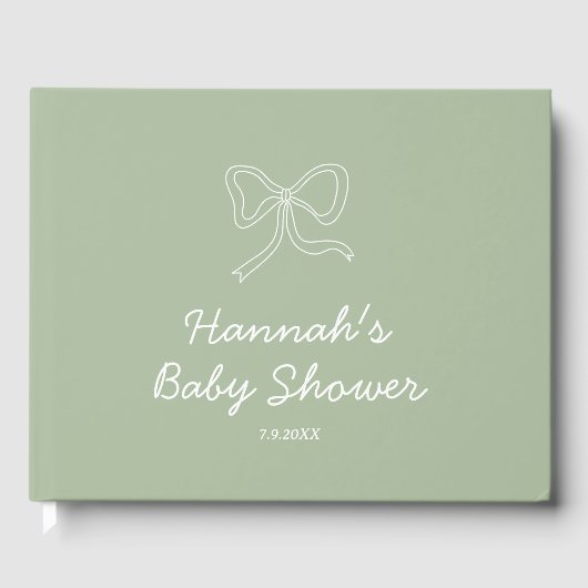 Sage Green Bow Gepersonaliseerd Baby shower Gasten Gastenboek (Voorkant)