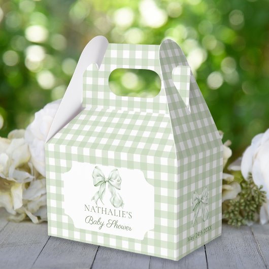 Sage Green Bow Gingham Baby shower Bedankdoosjes
