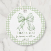 Sage Green Bow Gingham Baby shower Bedankt Bedankjes Labels (Voorkant)