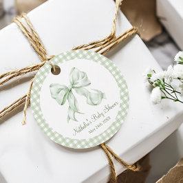 Sage Green Bow Gingham Baby shower Bedankt Bedankjes Labels