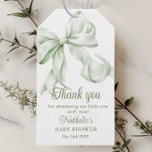 Sage Green Bow Gingham Baby shower Bedankt Cadeaulabel