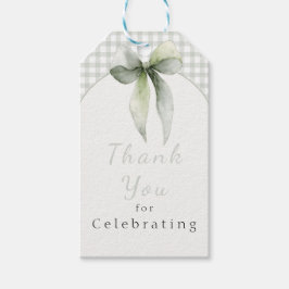 Sage Green Bow Gingham Baby Shower Cadeaulabel
