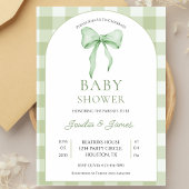 sage green Bow Gingham Baby Shower Invitation Kaart