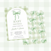 sage green Bow Gingham Baby Shower Invitation Kaart