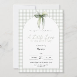 Sage Green Bow Gingham Baby Shower Kaart