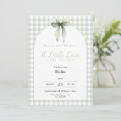 Sage Green Bow Gingham Baby Shower Kaart (Staand voorkant)