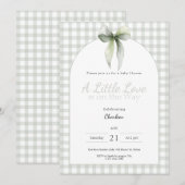 Sage Green Bow Gingham Baby Shower Kaart (Voorkant / Achterkant)