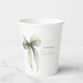 Sage Green Bow Gingham Baby Shower Papieren Bekers