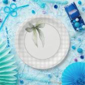 Sage Green Bow Gingham Baby Shower Papieren Bordje (Feest)