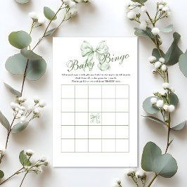 Sage Green Bow Girl Baby shower Gift Bingo