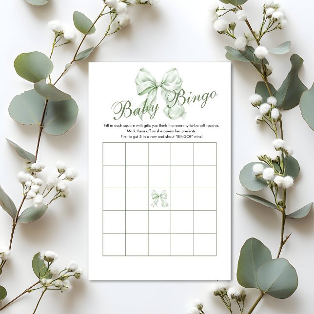 Sage Green Bow Girl Baby shower Gift Bingo (Creator heeft geüpload)