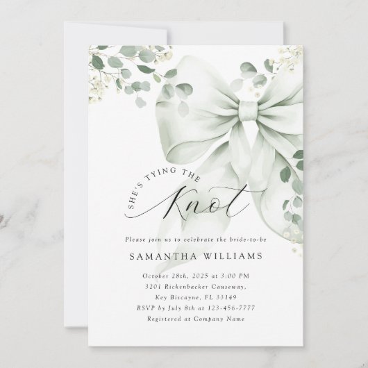 Sage Green Bow Greenery Vrijgezellenfeest Kaart (Voorkant)