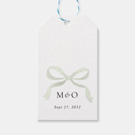 Sage Green Bow Monogram Thank You Message Wedding Cadeaulabel (Voorkant)