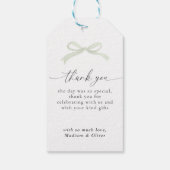 Sage Green Bow Monogram Thank You Message Wedding Cadeaulabel (Achterkant)