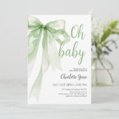 Sage Green Bow Oh Baby shower Invitation Bedankkaart (Staand voorkant)