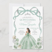 Sage Green Bow Princess Zilveren Kroon Quinceañera Kaart (Voorkant)