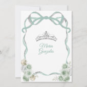 Sage Green Bow Princess Zilveren Kroon Quinceañera Kaart (Achterkant)