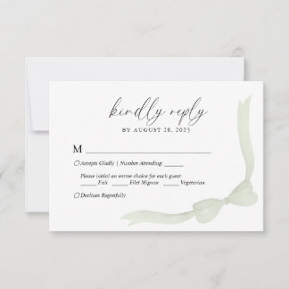 Sage Green Bow Ribbon Menu Choice Wedding RSVP