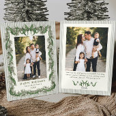 Sage Green Bow Ribbon Stripped Christmas 2 Photo Feestdagenkaart