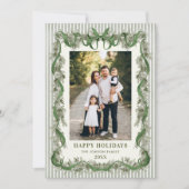 Sage Green Bow Ribbon Stripped Christmas 2 Photo Feestdagenkaart (Voorkant)