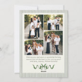 Sage Green Bow Ribbon Stripped Christmas 5 Photo Feestdagenkaart (Achterkant)