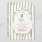 Sage Green Bow Silly Goose Baby SHOWER Invitation Kaart (Voorkant / Achterkant)
