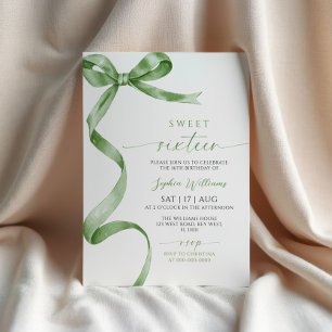 Sage Green Bow Sweet 16 Verjaardag Uitnodiging