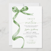 Sage Green Bow Sweet 16 Verjaardag Uitnodiging (Voorkant)