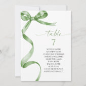 Sage Green Bow Tafel Nummer Zitplaatskaart Kaart (Achterkant)