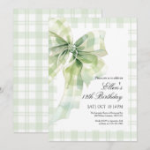 Sage Green Bow verjaardagsuitnodiging Bedankkaart (Voorkant / Achterkant)