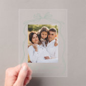  Sage Green Bow Vrolijke Kerstfoto Acryl Uitnodigingen (Insitu (Draagbaar))