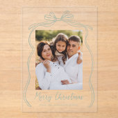  Sage Green Bow Vrolijke Kerstfoto Acryl Uitnodigingen (Voorkant)