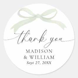 Sage Green Bow Watercolor Wedding Thank You Ronde Sticker