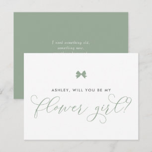 Sage Green Bow wordt mijn Bloemenmeisje Kaart